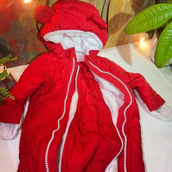 Baby Snow Suit 3M - 6M Fleece Lining Hoodie Quited Water Resistant, Red - Picture 2 of 10